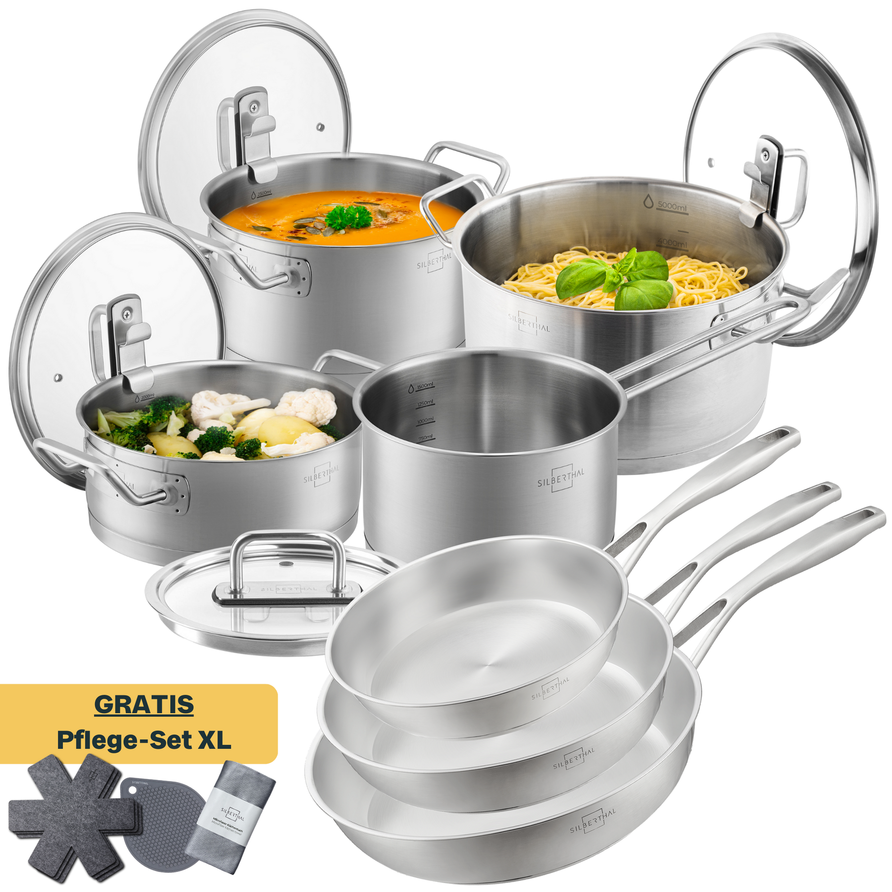 Pfannen & Topfset Unbeschichtet 8-teilig