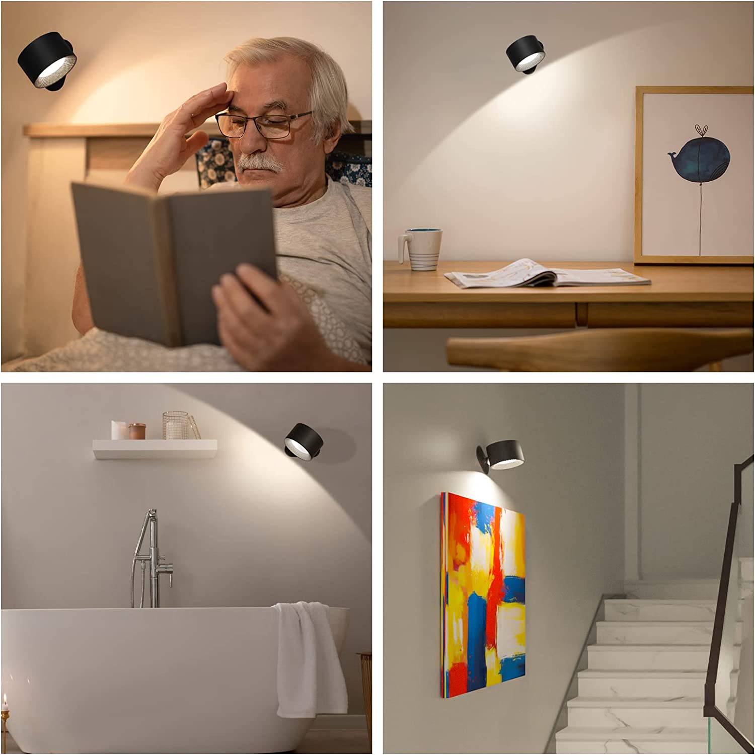 360° Wall Lamp – Kabellos, USB-wiederaufladbar & 3 Helligkeitsstufen für flexible Beleuchtung