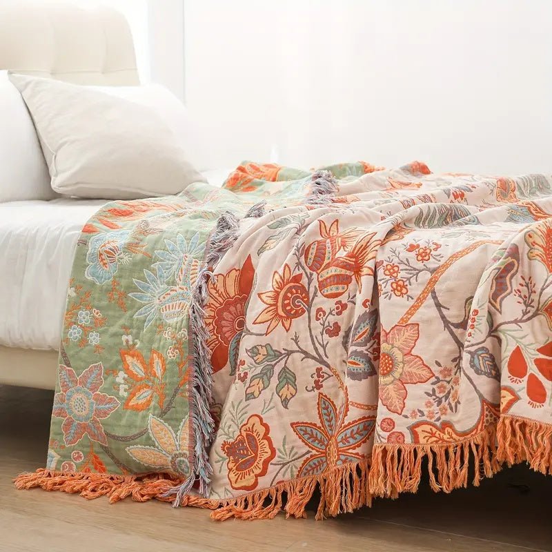 Boho-Chic – Baumwoll Wurfdecke mit floralem Boho-Muster