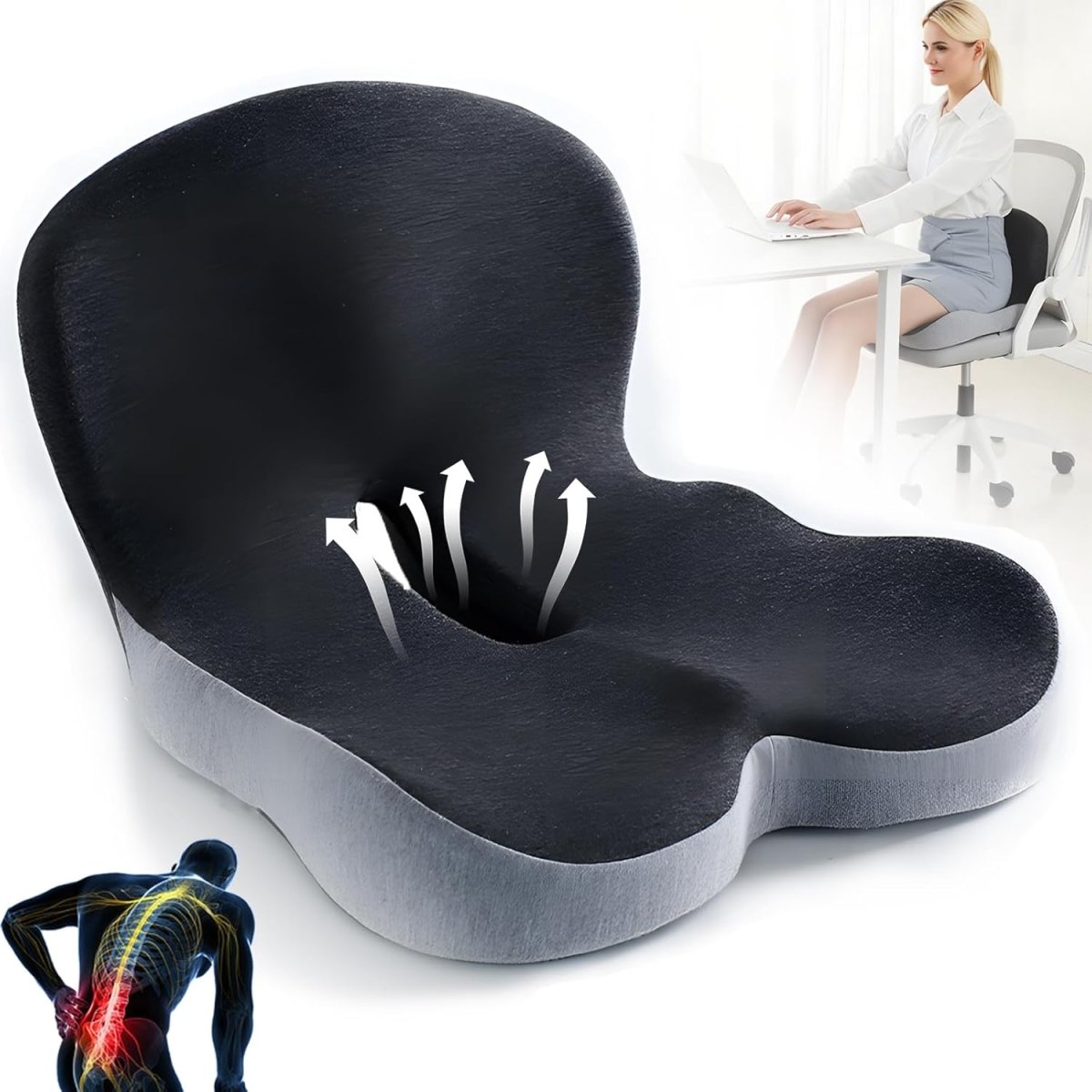 ErgoComfort Pad – Ergonomisches Sitzkissen mit Lendenstütze für Büro, Auto & Reisen