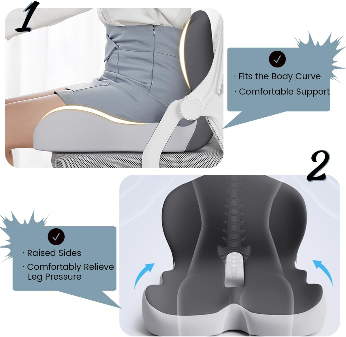 ErgoComfort Pad – Ergonomisches Sitzkissen mit Lendenstütze für Büro, Auto & Reisen