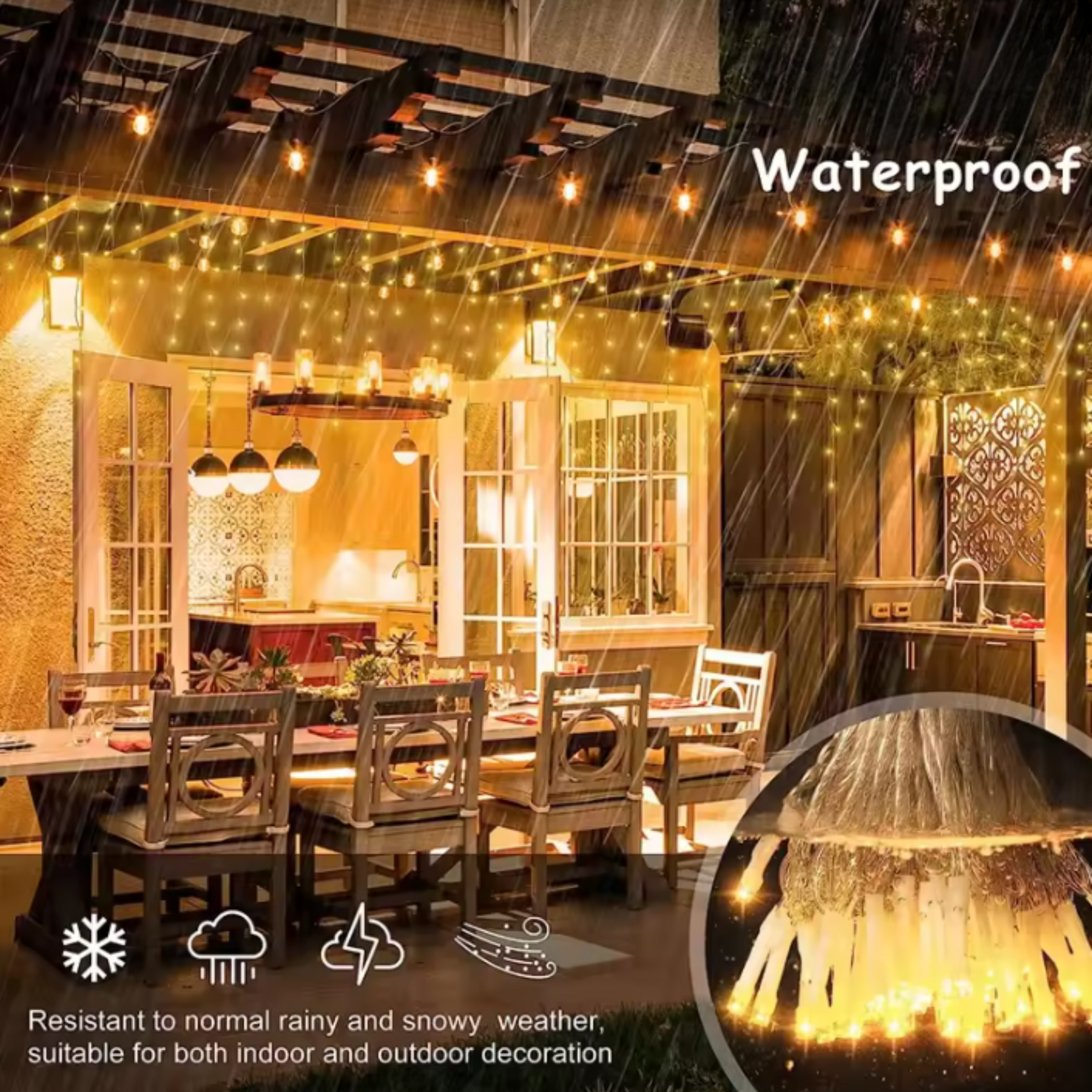 LUXORIA – LED-Gartenvorhang 4 × 0,6 m mit wetterfestem Design