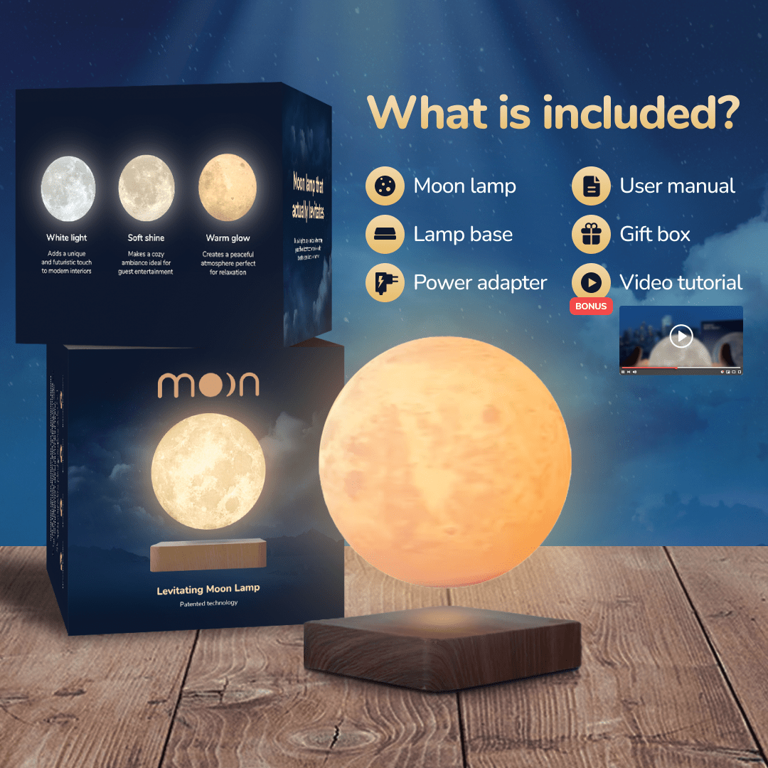 MOONFLOAT – Schwebende Mondlampe mit LED-Farbwechsel für beruhigende Atmosphäre