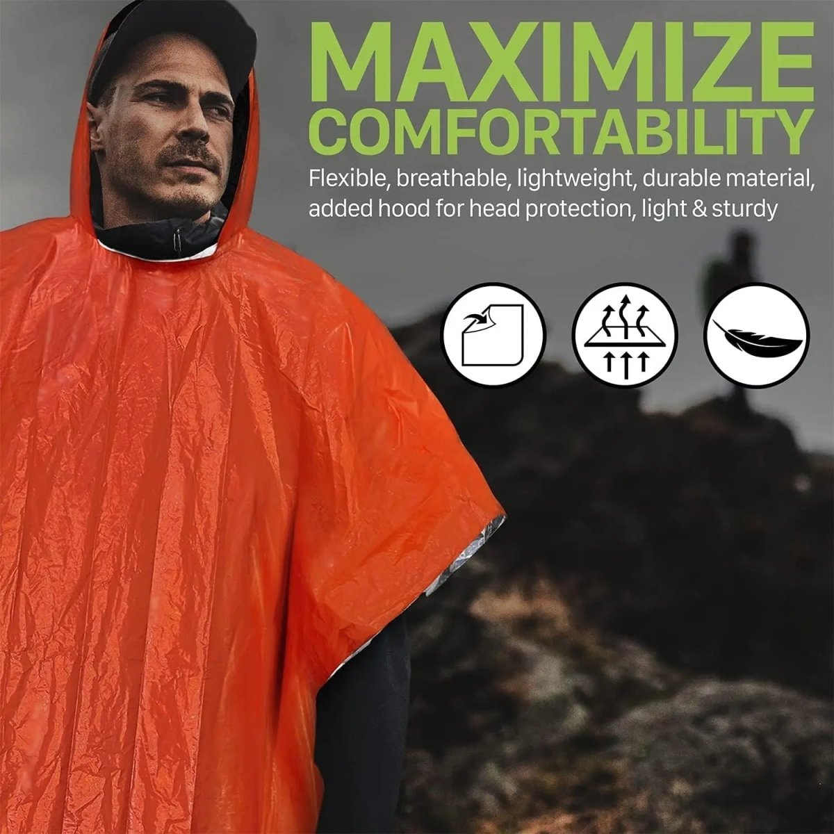 RainGuard Poncho – Notfall-Regenponcho mit Kapuze für Outdoor-Schutz