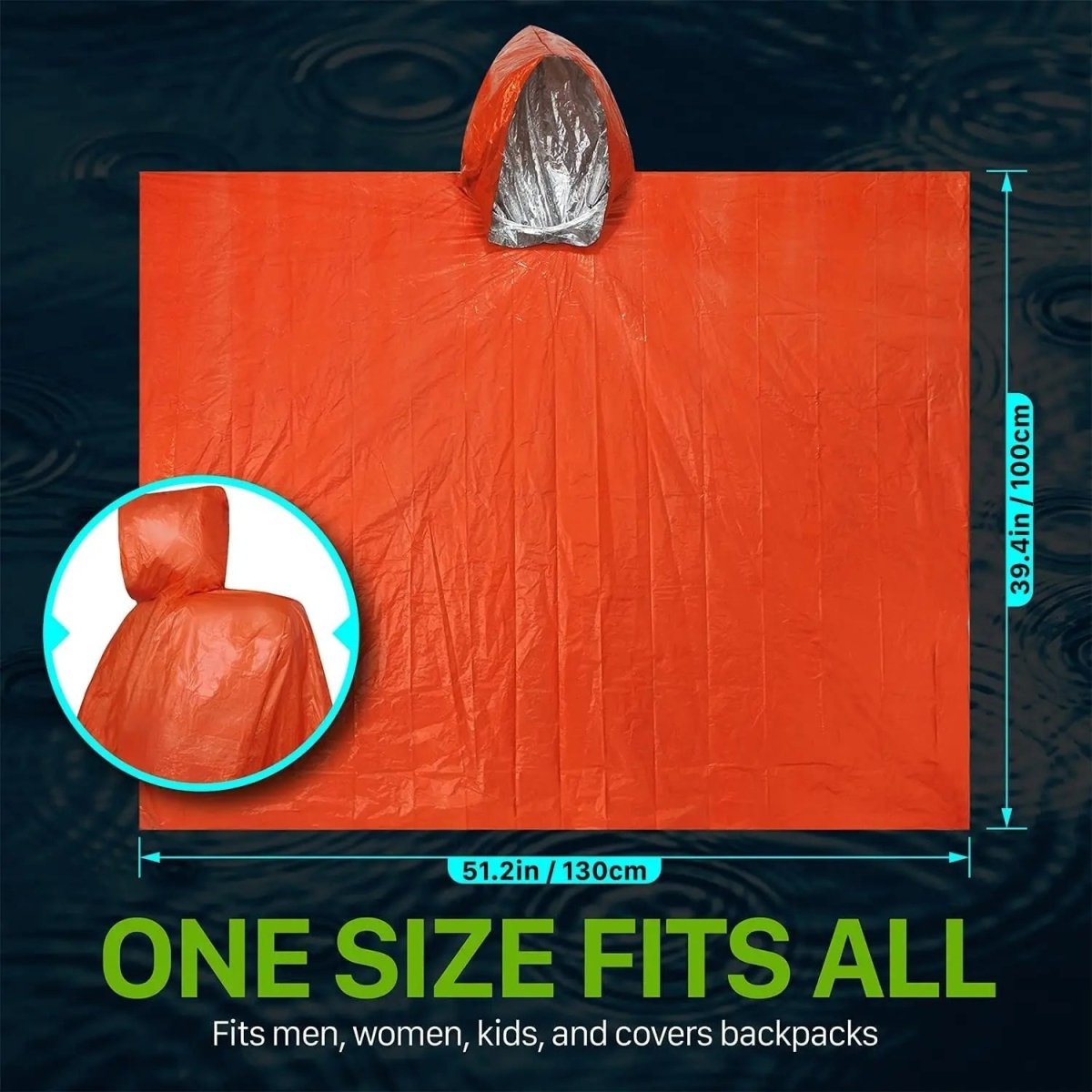 RainGuard Poncho – Notfall-Regenponcho mit Kapuze für Outdoor-Schutz