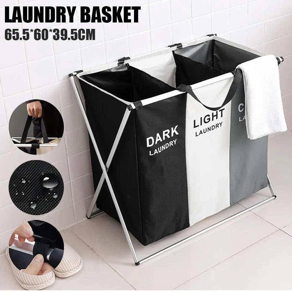 TRISORT LAUNDRY BASKET – Faltbarer Wäschekorb mit 3 Fächern – Platzsparende Wäscheorganisation für Zuhause