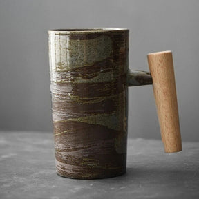 BREWCRAFT MUG – Handgefertigte Keramiktasse mit Holzgriff für stilvollen Kaffeegenuss