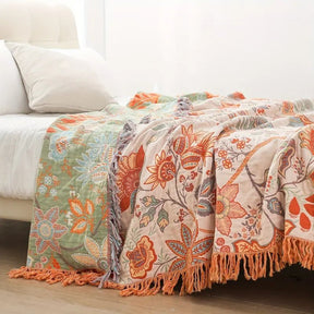 Boho-Chic – Baumwoll Wurfdecke mit floralem Boho-Muster
