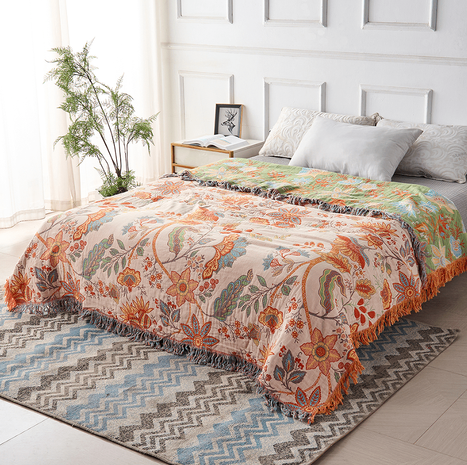 Boho-Chic – Baumwoll Wurfdecke mit floralem Boho-Muster