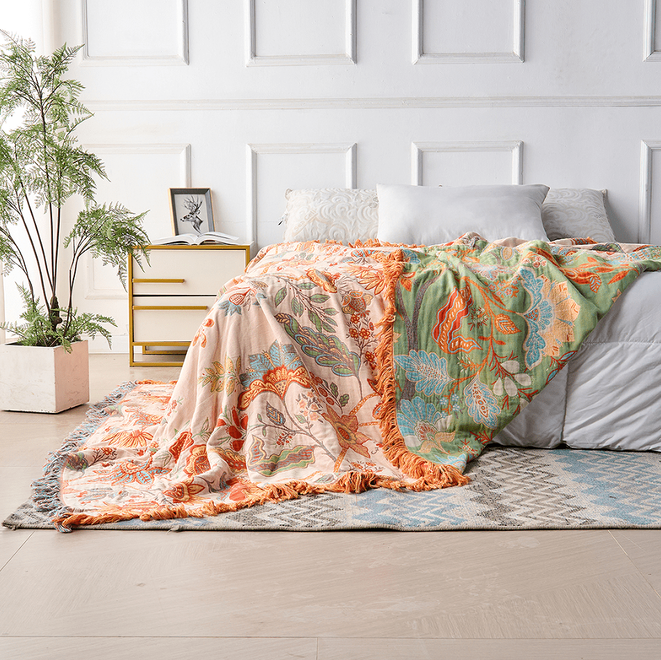 Boho-Chic – Baumwoll Wurfdecke mit floralem Boho-Muster