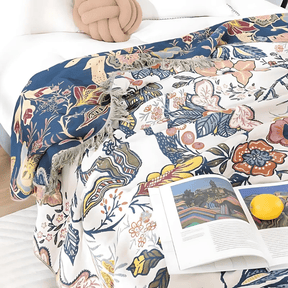 CottonBloom Blanket – Rustikale Baumwoll-Decke mit Blumenmuster, Wende-Design