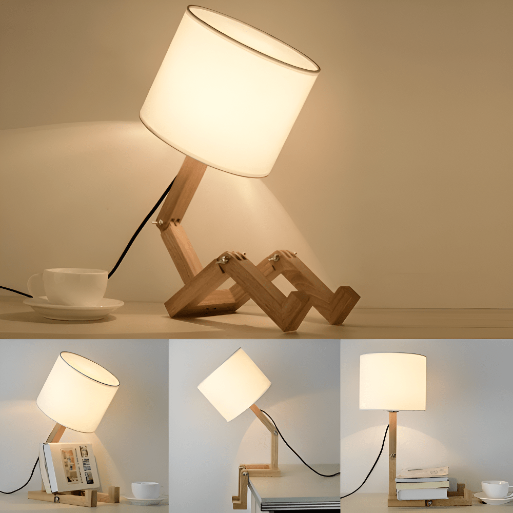 LUMIROBOT – Verstellbare Holzlampe im Roboterdesign für Lese- & Arbeitslicht
