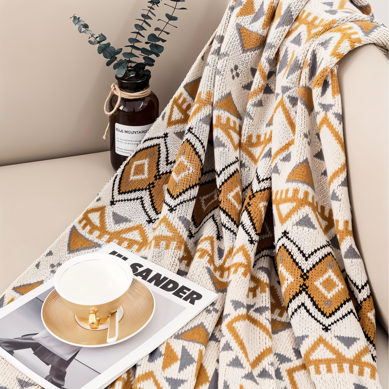 VIVIDLOOM – Geometrische Boho Fleece-Decke