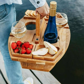 Portable Wooden Picnic Table – Faltbarer Picknicktisch aus Holz mit Glashaltern & Snackfächern | Für Garten, Strand & Reisen