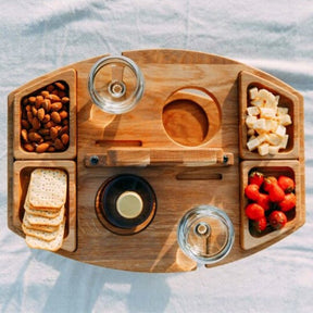 Portable Wooden Picnic Table – Faltbarer Picknicktisch aus Holz mit Glashaltern & Snackfächern | Für Garten, Strand & Reisen